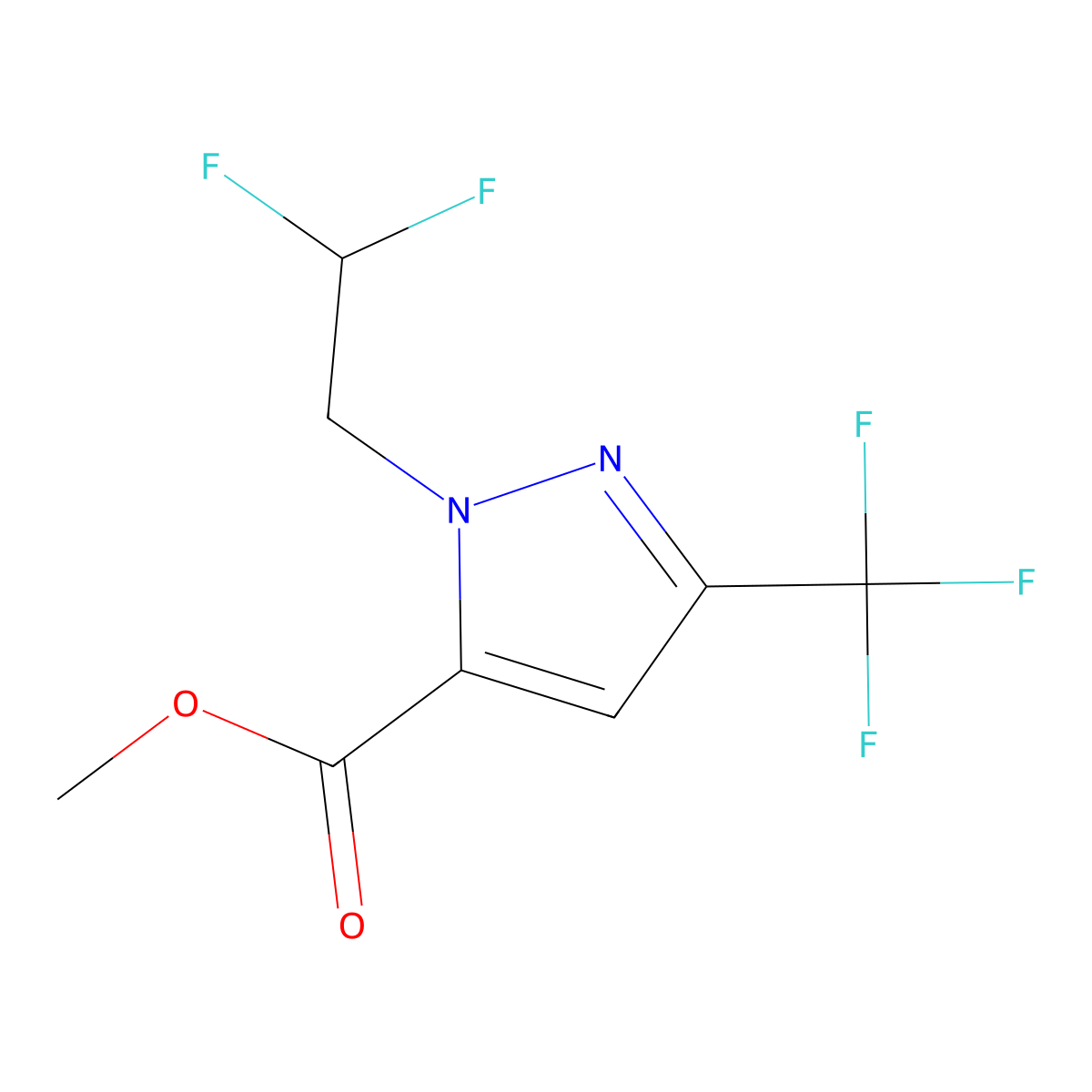 Methyl 1-(2,2-difluoroethyl)-3-(trifluoromethyl)-1H-pyrazole-5-carboxylate molecular structure, CAS 2171313-62-3