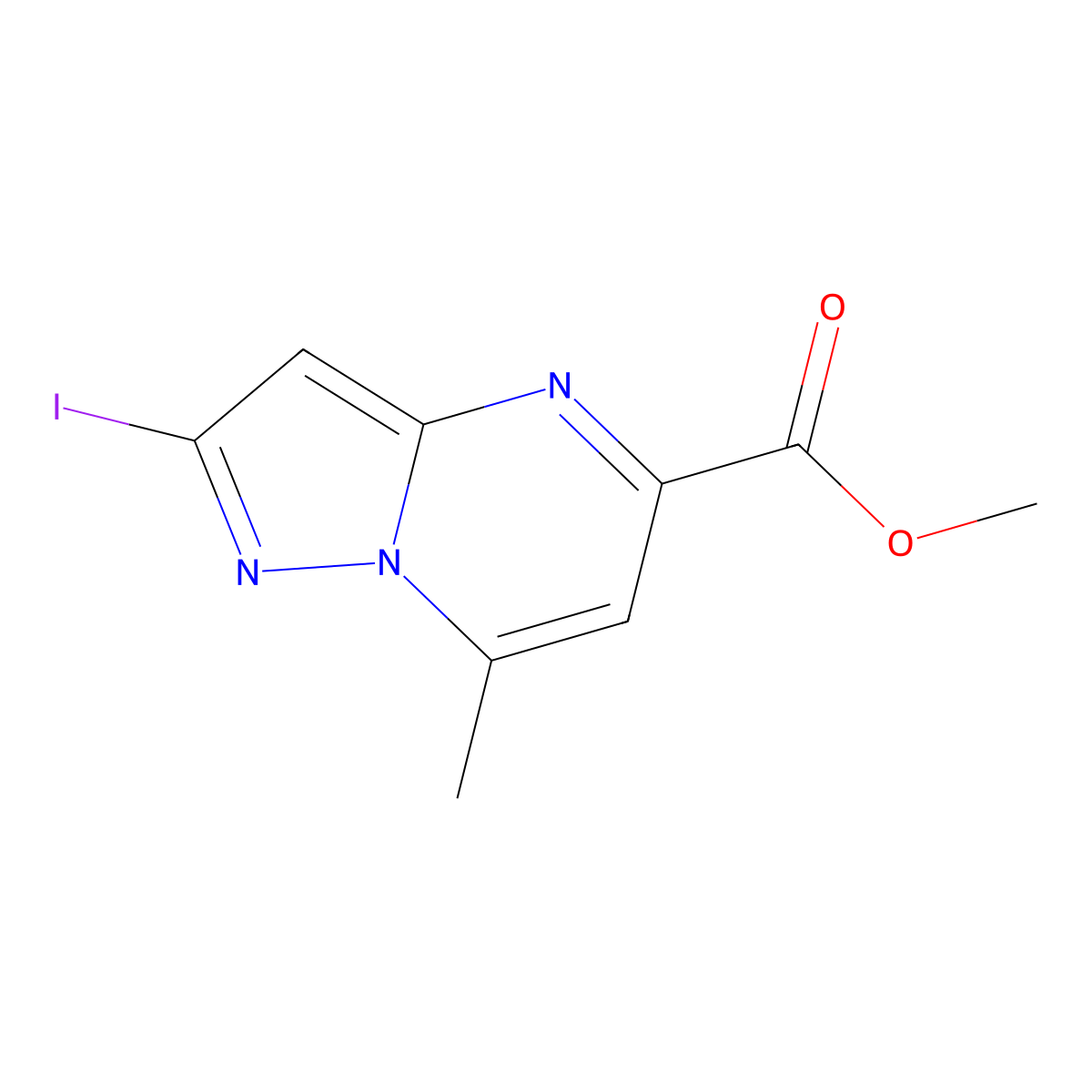 Methyl 2-iodo-7-methylpyrazolo[1,5-a]pyrimidine-5-carboxylate molecular structure, CAS 2171314-10-4