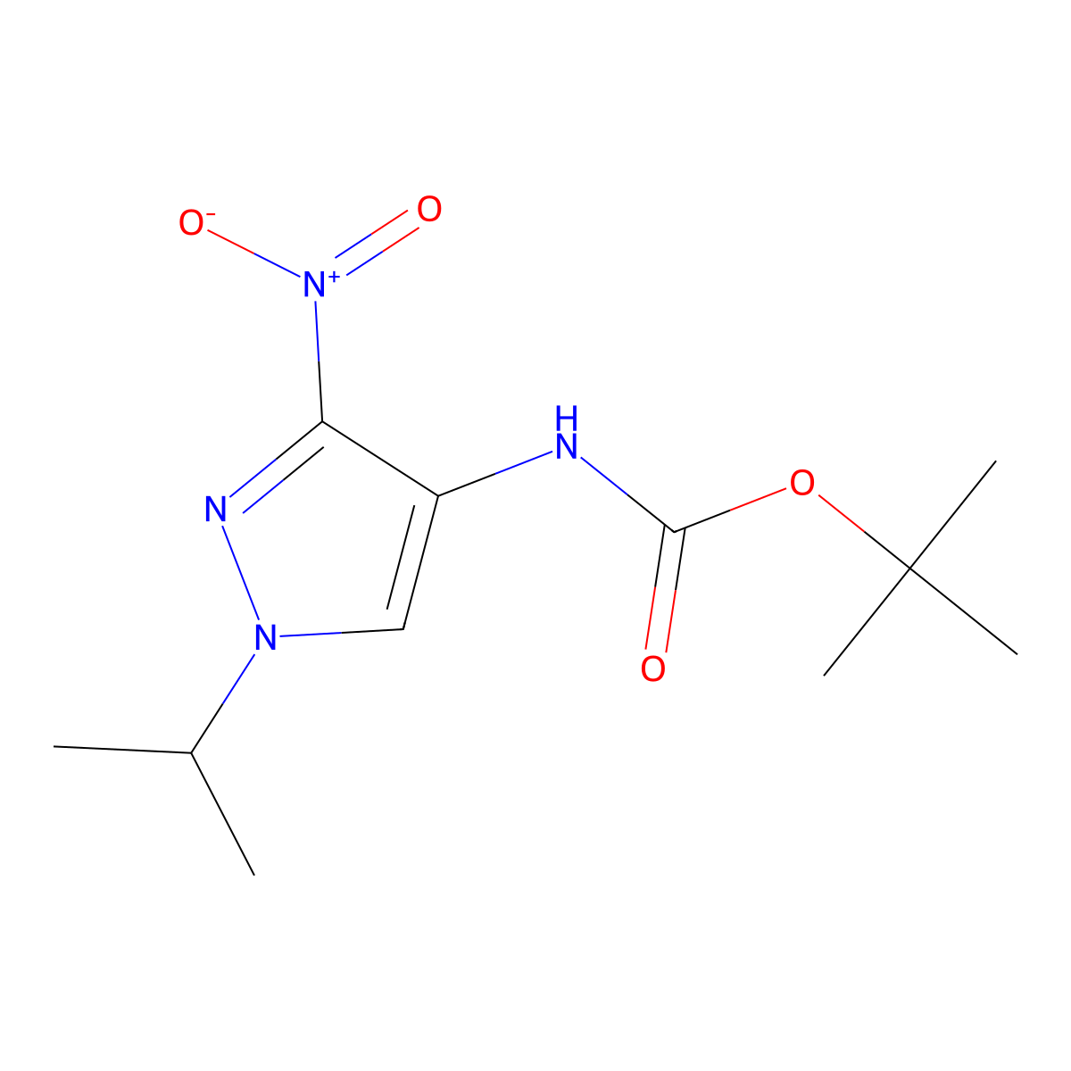 tert-Butyl (1-isopropyl-3-nitro-1H-pyrazol-4-yl)carbamate molecular structure, CAS 2171314-38-6