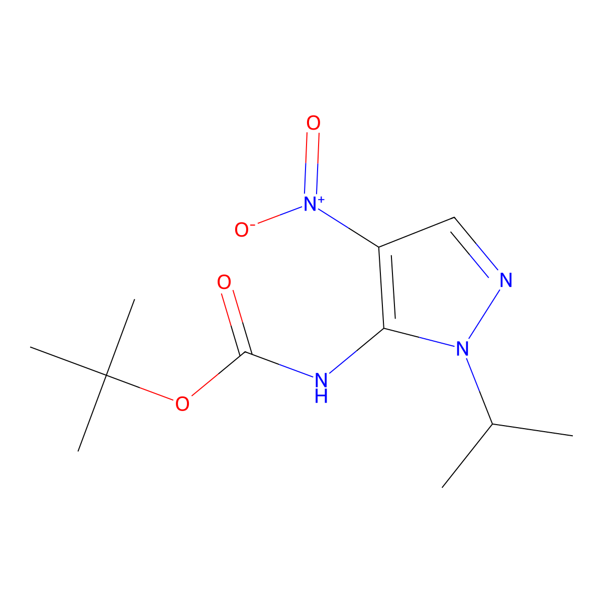 tert-Butyl (1-isopropyl-4-nitro-1H-pyrazol-5-yl)carbamate molecular structure, CAS 2171314-47-7