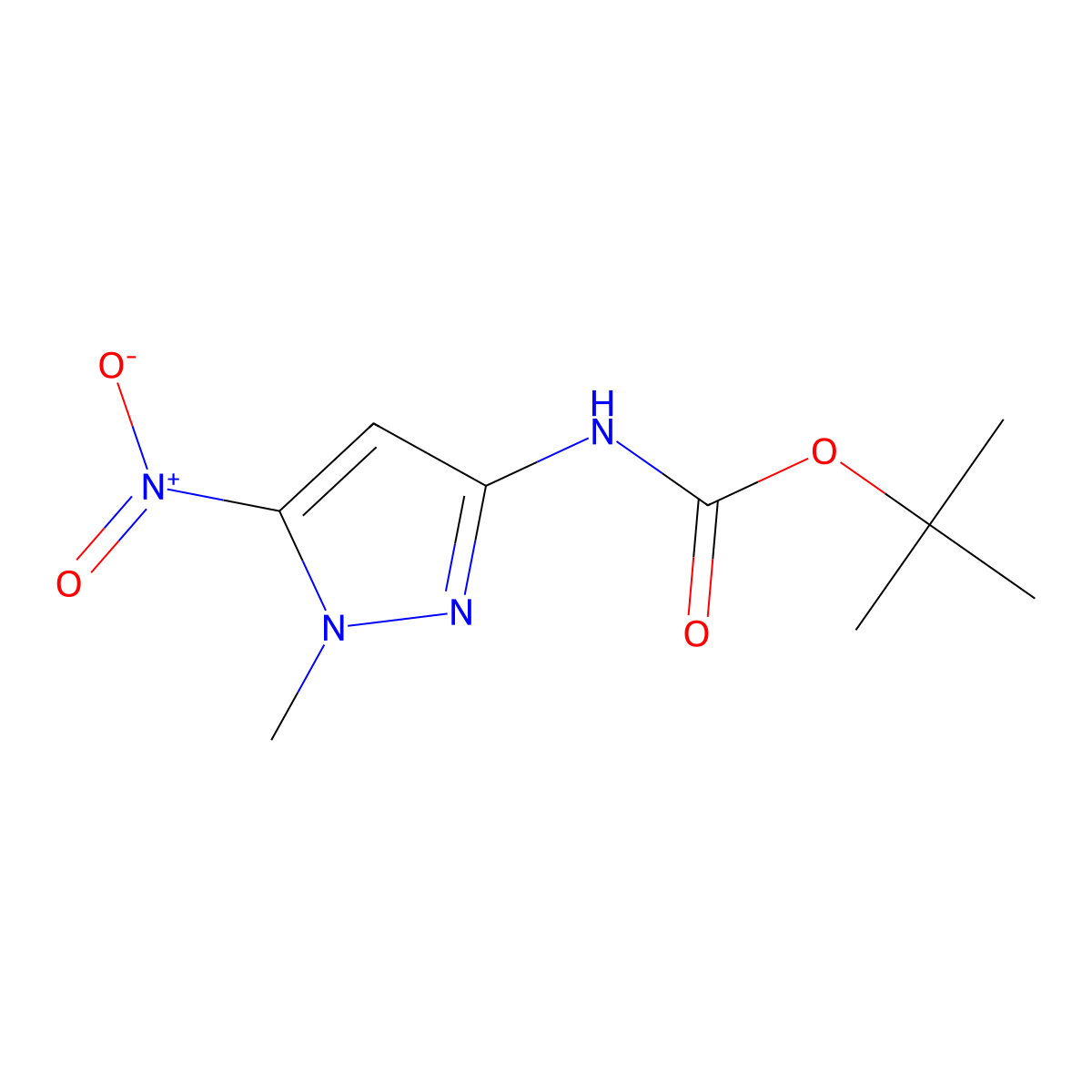 tert-butyl (1-methyl-5-nitro-1H-pyrazol-3-yl)carbamate molecular structure, CAS 2171314-53-5