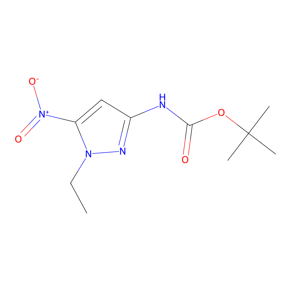 tert-butyl (1-ethyl-5-nitro-1H-pyrazol-3-yl)carbamate molecular structure, CAS 2171314-71-7
