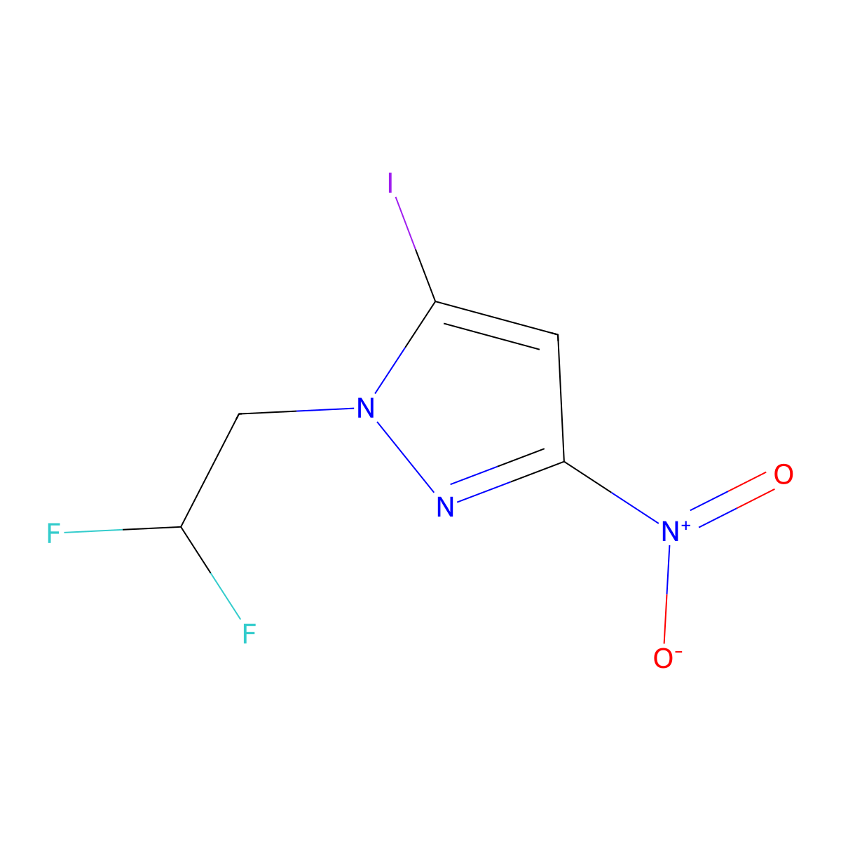 1-(2,2-Difluoroethyl)-5-iodo-3-nitro-1H-pyrazole molecular structure, CAS 2171316-81-5