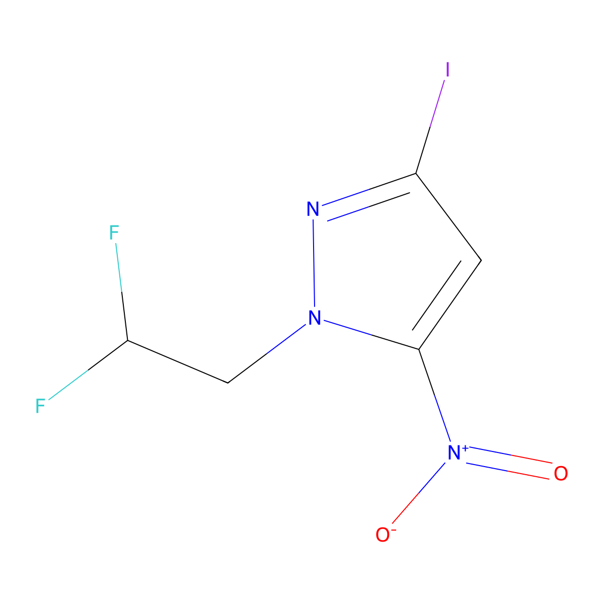 1-(2,2-Difluoroethyl)-3-iodo-5-nitro-1H-pyrazole molecular structure, CAS 2171316-82-6