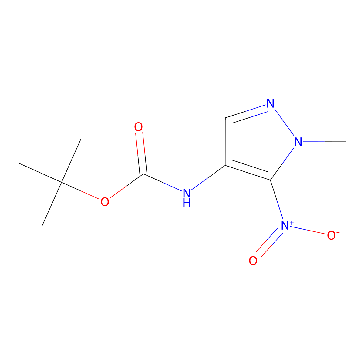 tert-butyl (1-methyl-5-nitro-1H-pyrazol-4-yl)carbamate molecular structure, CAS 2171316-93-9