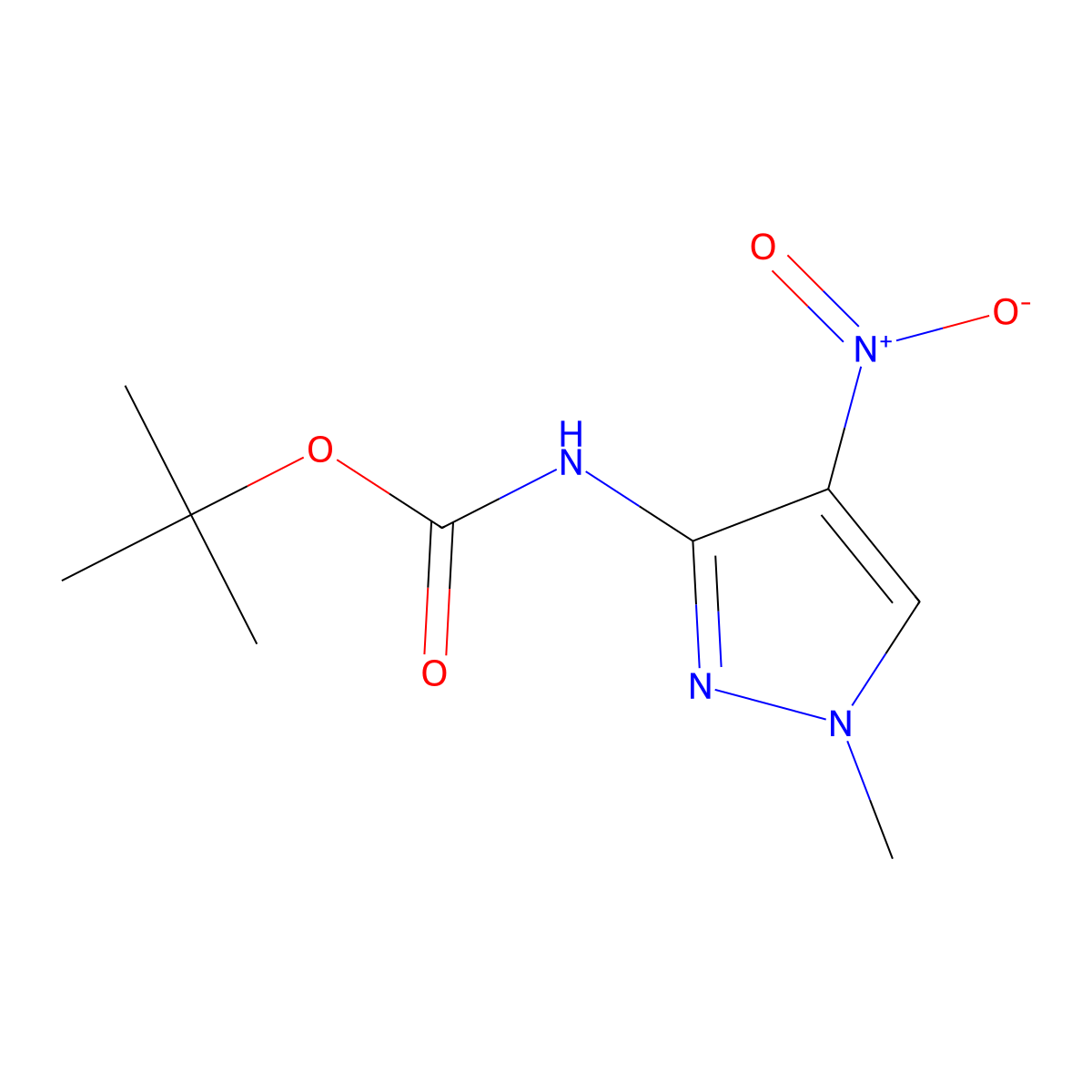 tert-butyl N-(1-methyl-4-nitro-1H-pyrazol-3-yl)carbamate molecular structure, CAS 2171317-05-6