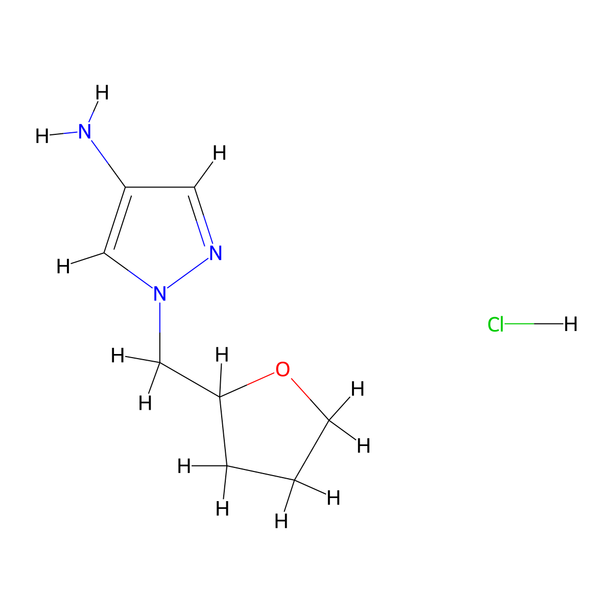1-(Oxolan-2-ylmethyl)pyrazol-4-amine;hydrochloride molecular structure, CAS 2171317-28-3