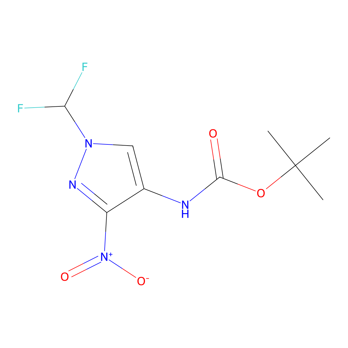 tert-butyl [1-(difluoromethyl)-3-nitro-1H-pyrazol-4-yl]carbamate molecular structure, CAS 2171317-43-2