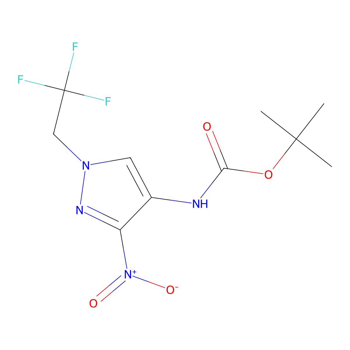 tert-butyl [3-nitro-1-(2,2,2-trifluoroethyl)-1H-pyrazol-4-yl]carbamate molecular structure, CAS 2171317-46-5