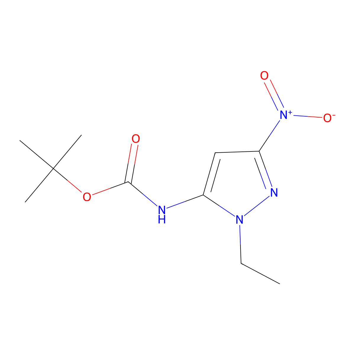 tert-butyl (1-ethyl-3-nitro-1H-pyrazol-5-yl)carbamate molecular structure, CAS 2171317-87-4