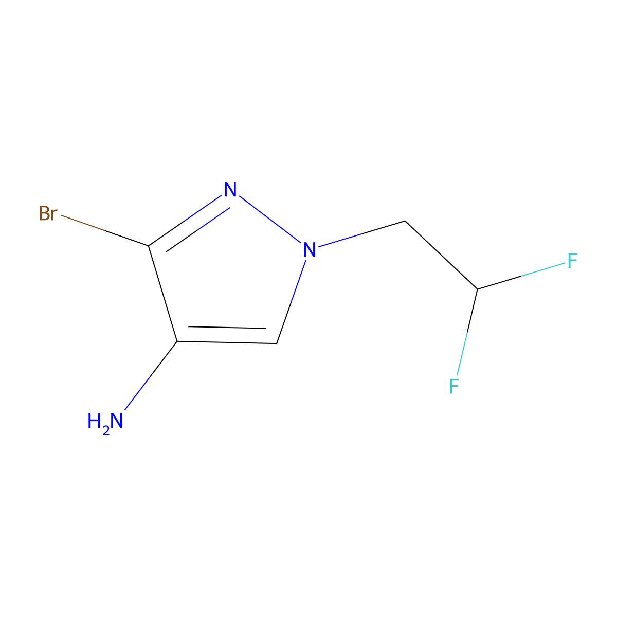 3-bromo-1-(2,2-difluoroethyl)-1H-pyrazol-4-amine molecular structure, CAS 2171318-52-6