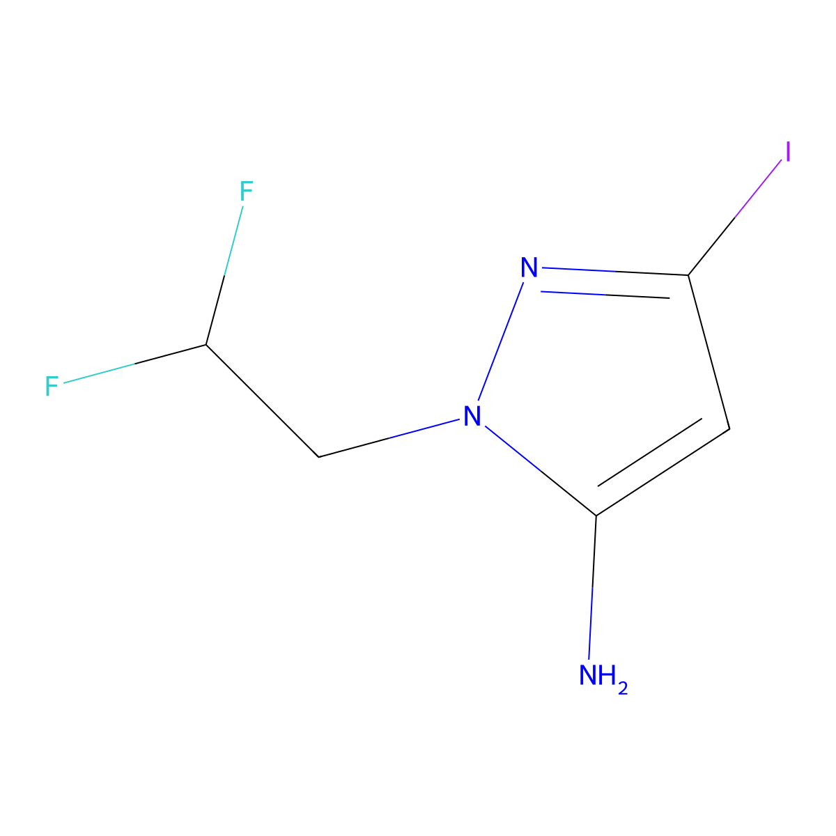 1-(2,2-Difluoroethyl)-3-iodo-1H-pyrazol-5-amine molecular structure, CAS 2171323-55-8