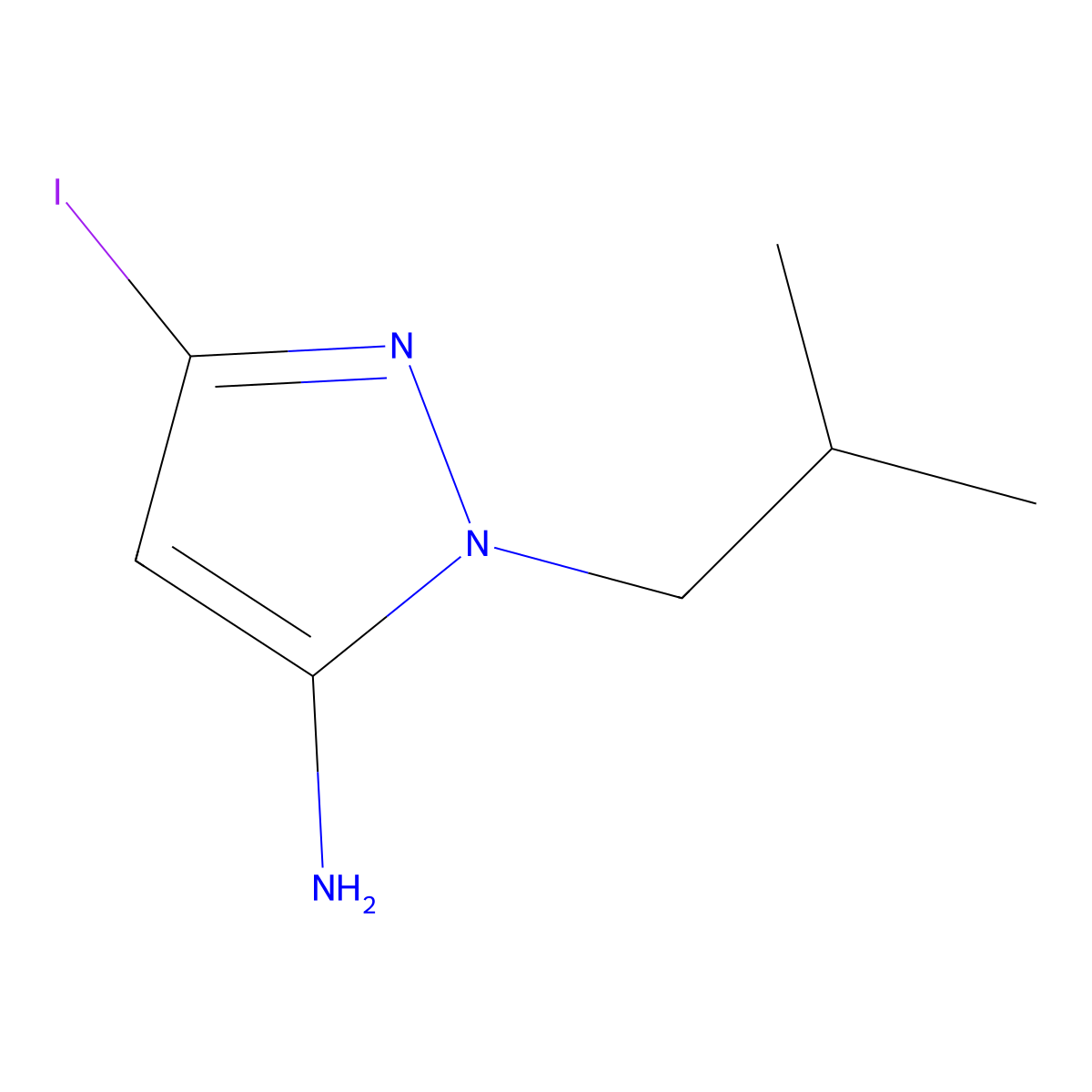 3-iodo-1-(2-methylpropyl)-1H-pyrazol-5-amine molecular structure, CAS 2171323-62-7