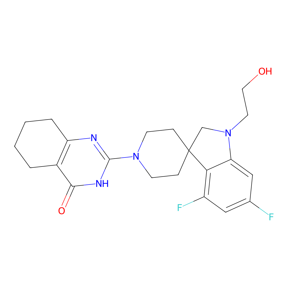 2-[4,6-difluoro-1-(2-hydroxyethyl)spiro[2H-indole-3,4'-piperidine]-1'-yl]-5,6,7,8-tetrahydro-3H-quinazolin-4-one molecular structure, CAS 2171386-10-8