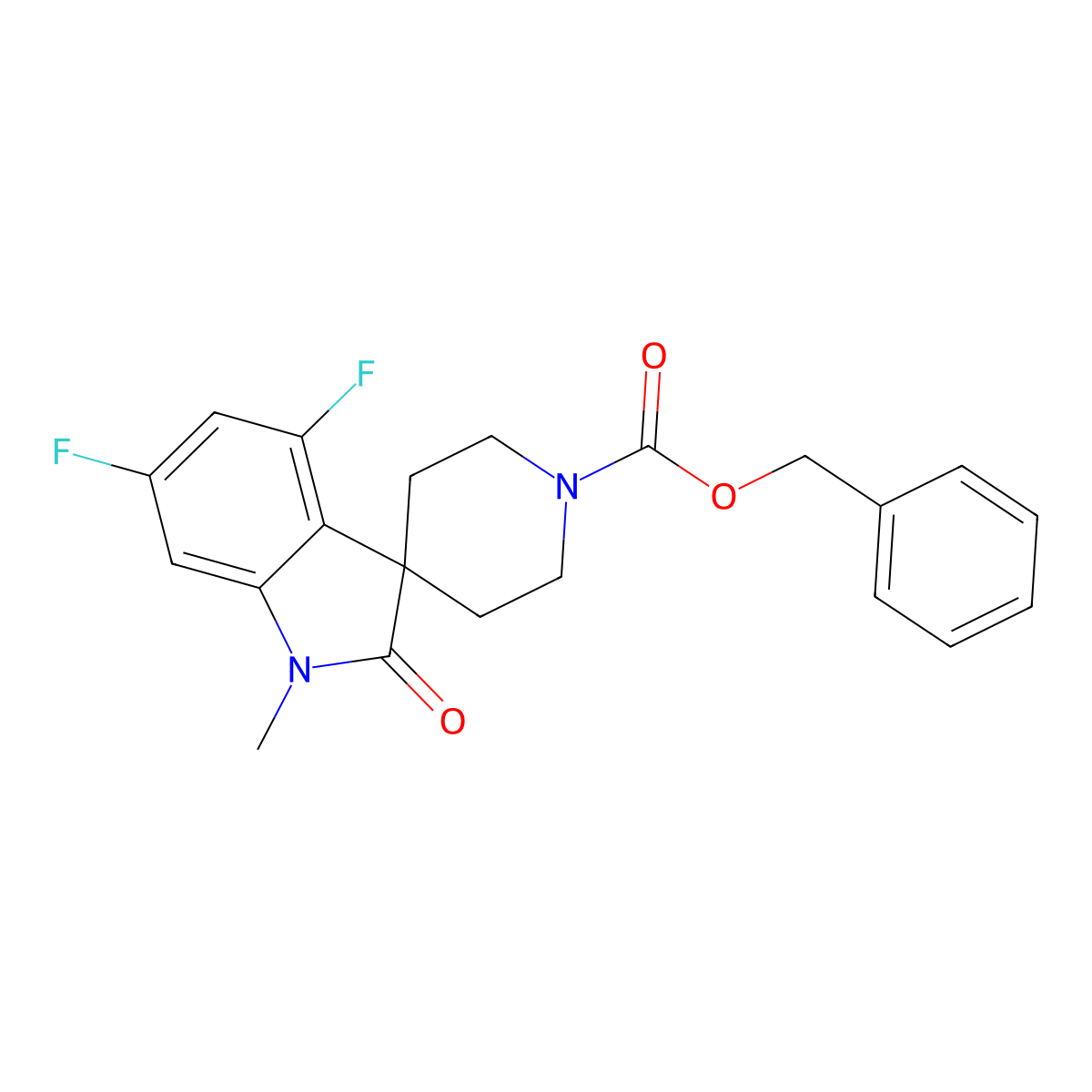Benzyl 4,6-difluoro-1-methyl-2-oxospiro[indoline-3,4'-piperidine]-1'-carboxylate molecular structure, CAS 2171390-03-5