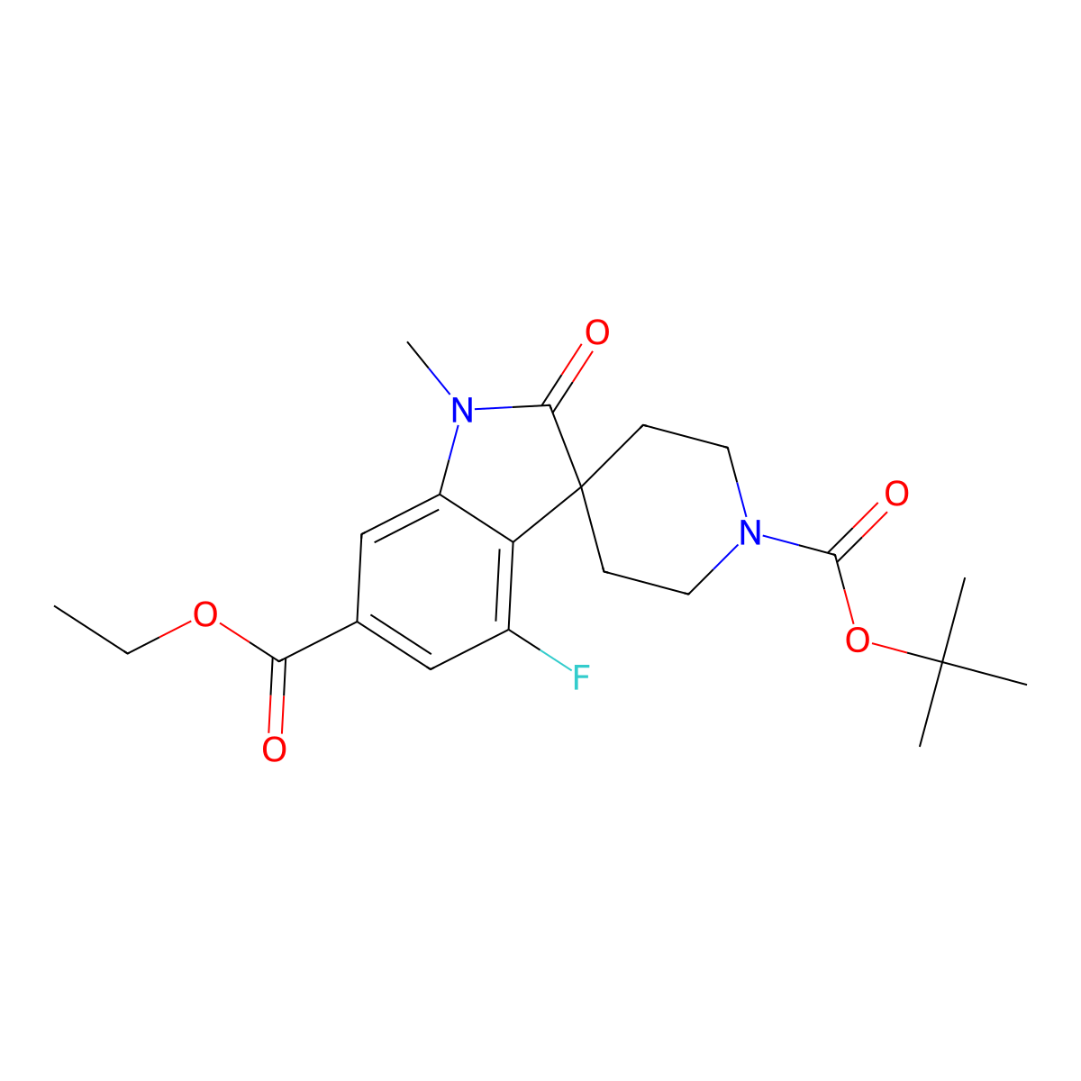 1'-tert-Butyl 6-ethyl 4-fluoro-1-methyl-2-oxospiro[indoline-3,4'-piperidine]-1',6-dicarboxylate molecular structure, CAS 2171390-88-6