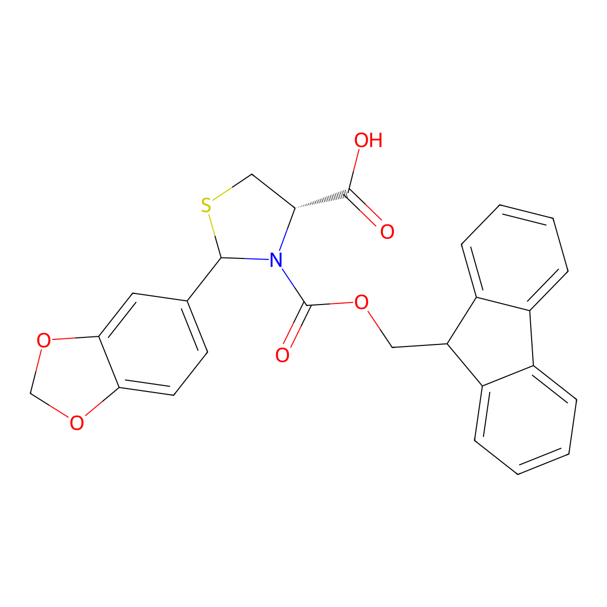 (4S)-2-(1,3-dioxaindan-5-yl)-3-{[(9H-fluoren-9-yl)methoxy]carbonyl}-1,3-thiazolidine-4-carboxylic acid molecular structure, CAS 2171440-62-1