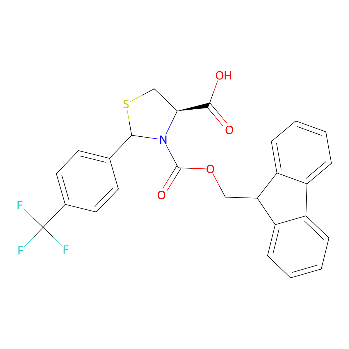 (4R)-3-(9H-Fluoren-9-ylmethoxycarbonyl)-2-[4-(trifluoromethyl)phenyl]-1,3-thiazolidine-4-carboxylic acid molecular structure, CAS 2171452-31-4