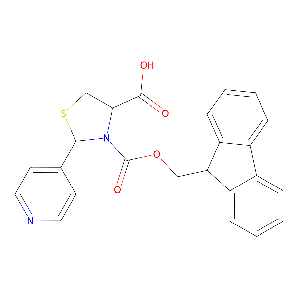 3-{[(9H-fluoren-9-yl)methoxy]carbonyl}-2-(pyridin-4-yl)-1,3-thiazolidine-4-carboxylic acid molecular structure, CAS 2171539-42-5
