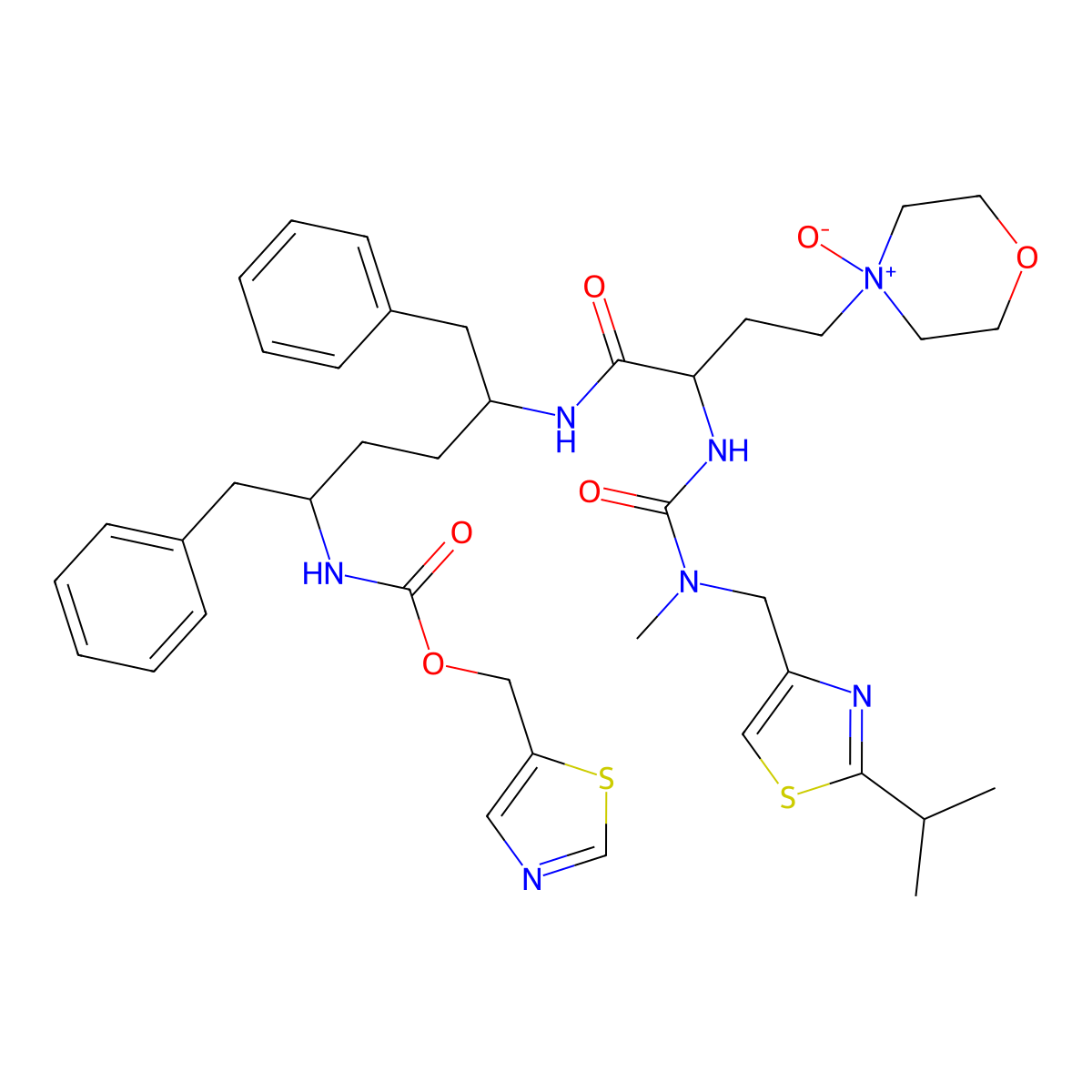 4-(3-{[1,6-Diphenyl-5-({[(1,3-thiazol-5-yl)methoxy]carbonyl}amino)hexan-2-yl]carbamoyl}-3-{[methyl({[2-(propan-2-yl)-1,3-thiazol-4-yl]methyl})carbamoyl]amino}propyl)morpholin-4-ium-4-olate molecular structure, CAS 2171540-02-4