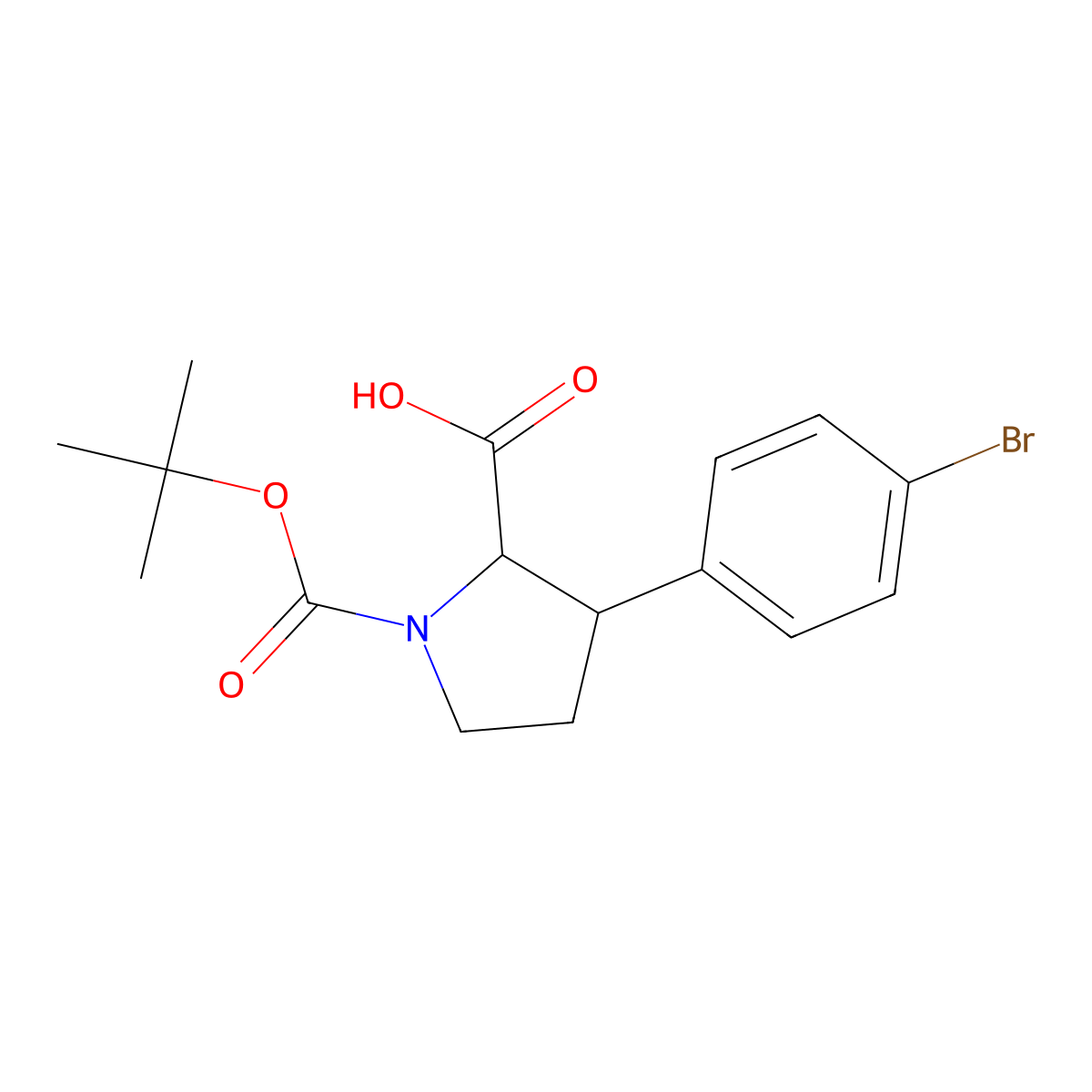 3-(4-Bromophenyl)-1-[(tert-butoxy)carbonyl]pyrrolidine-2-carboxylic acid molecular structure, CAS 2171579-54-5