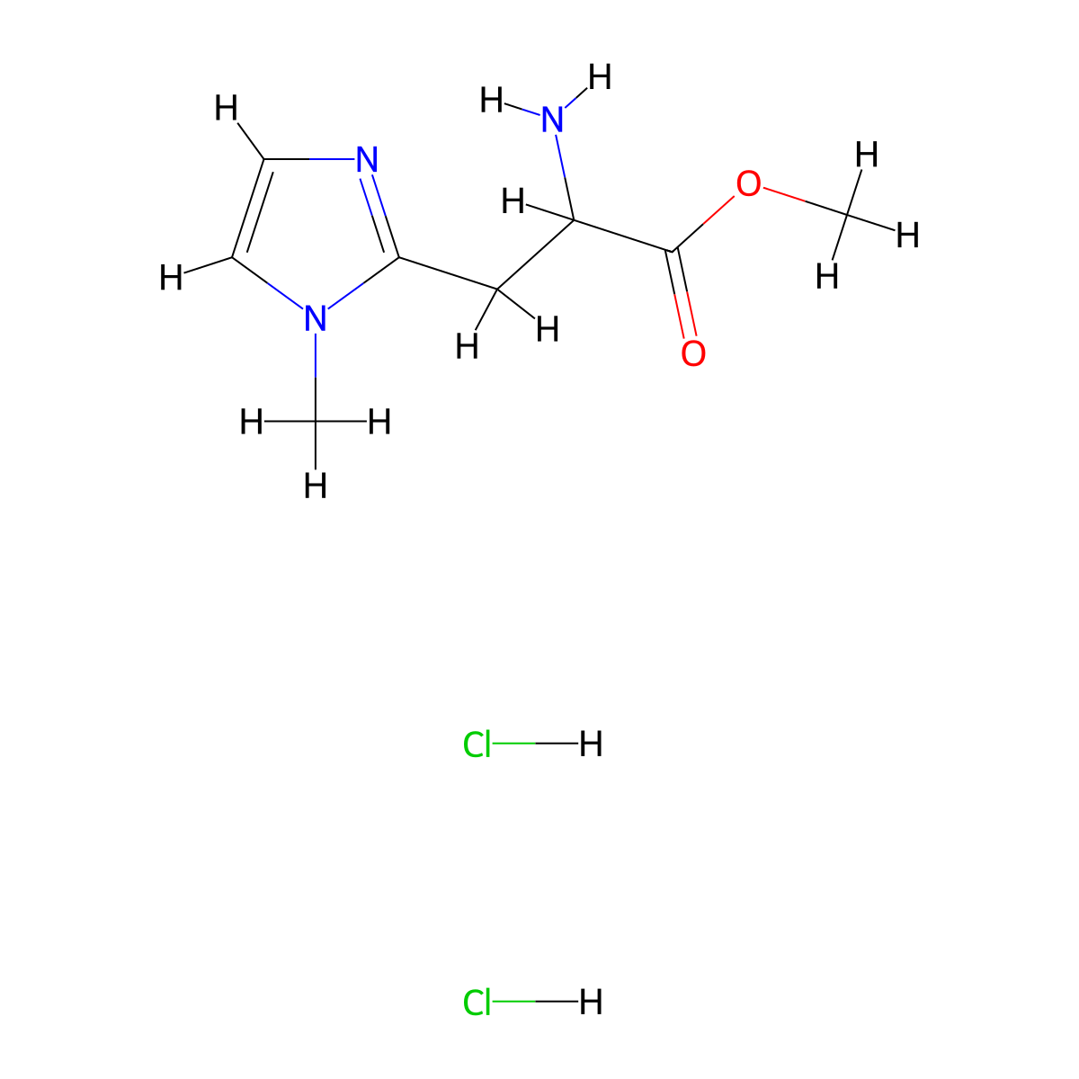 methyl 2-amino-3-(1-methyl-1H-imidazol-2-yl)propanoate dihydrochloride molecular structure, CAS 2171589-81-2