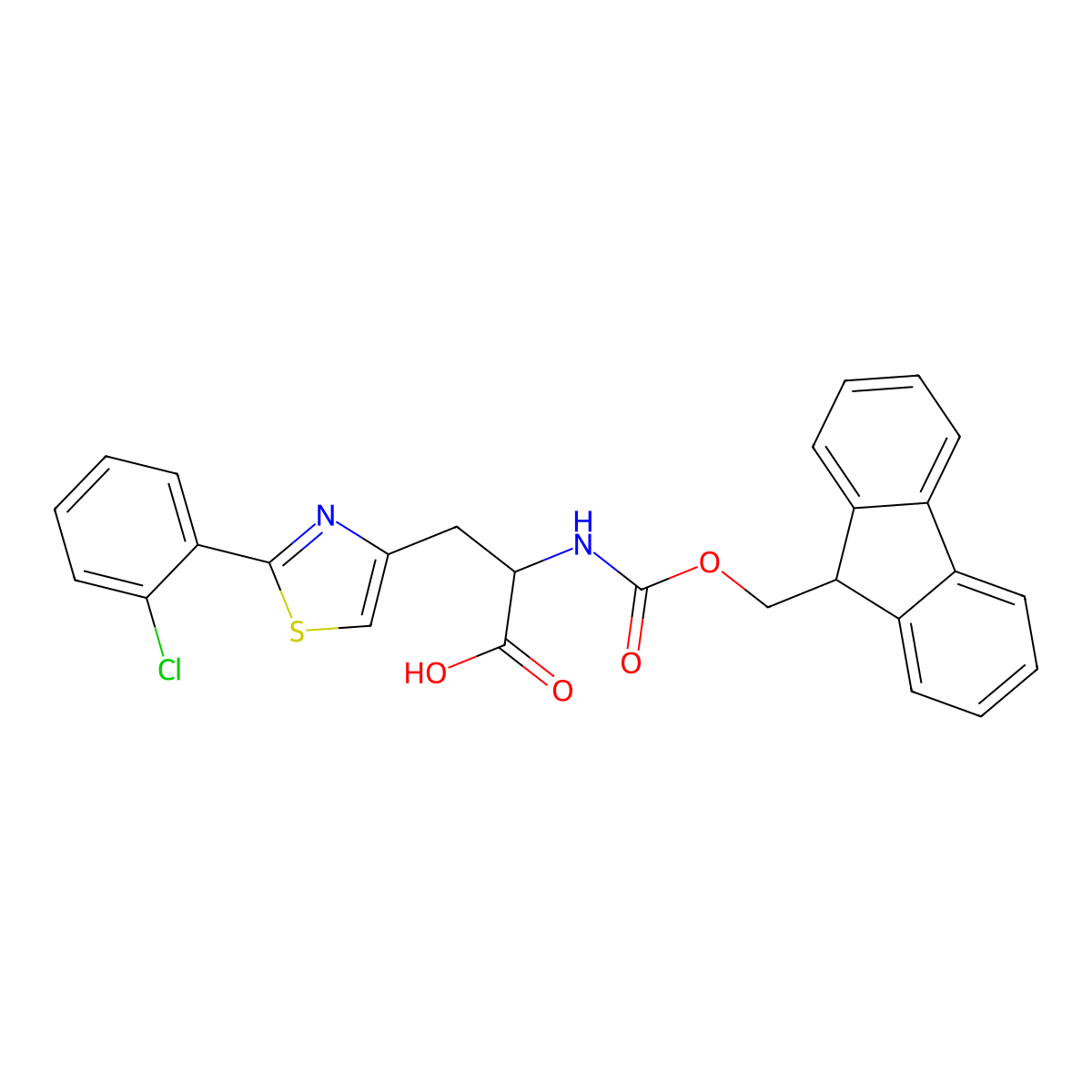 3-[2-(2-chlorophenyl)-1,3-thiazol-4-yl]-2-({[(9H-fluoren-9-yl)methoxy]carbonyl}amino)propanoic acid molecular structure, CAS 2171617-56-2