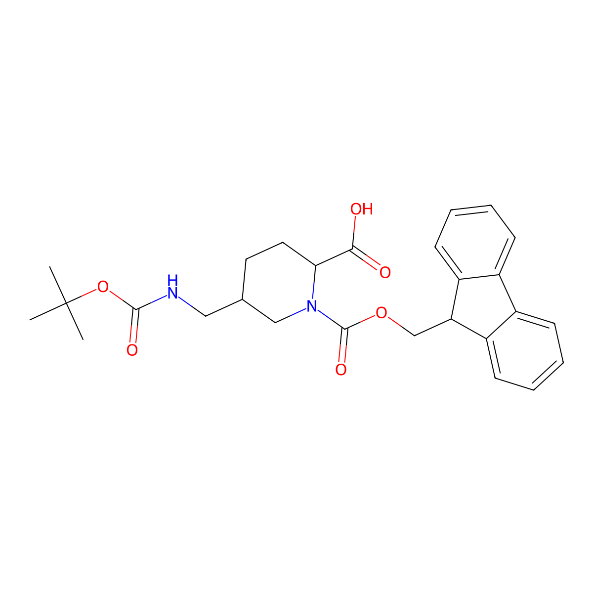 5-({[(tert-butoxy)carbonyl]amino}methyl)-1-{[(9H-fluoren-9-yl)methoxy]carbonyl}piperidine-2-carboxylicacid molecular structure, CAS 2171630-51-4