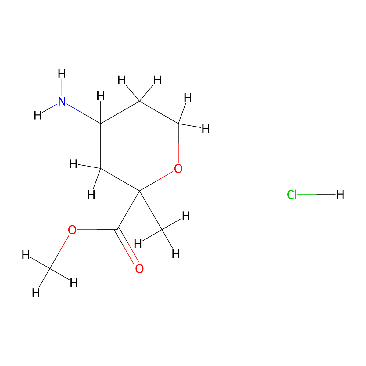 Methyl 4-amino-2-methyloxane-2-carboxylate hydrochloride molecular structure, CAS 2171644-99-6