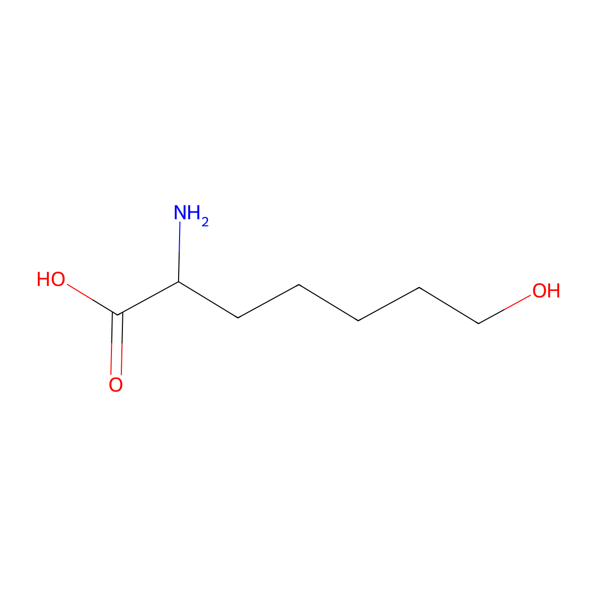 2-Amino-7-hydroxyheptanoic acid molecular structure, CAS 2171657-73-9