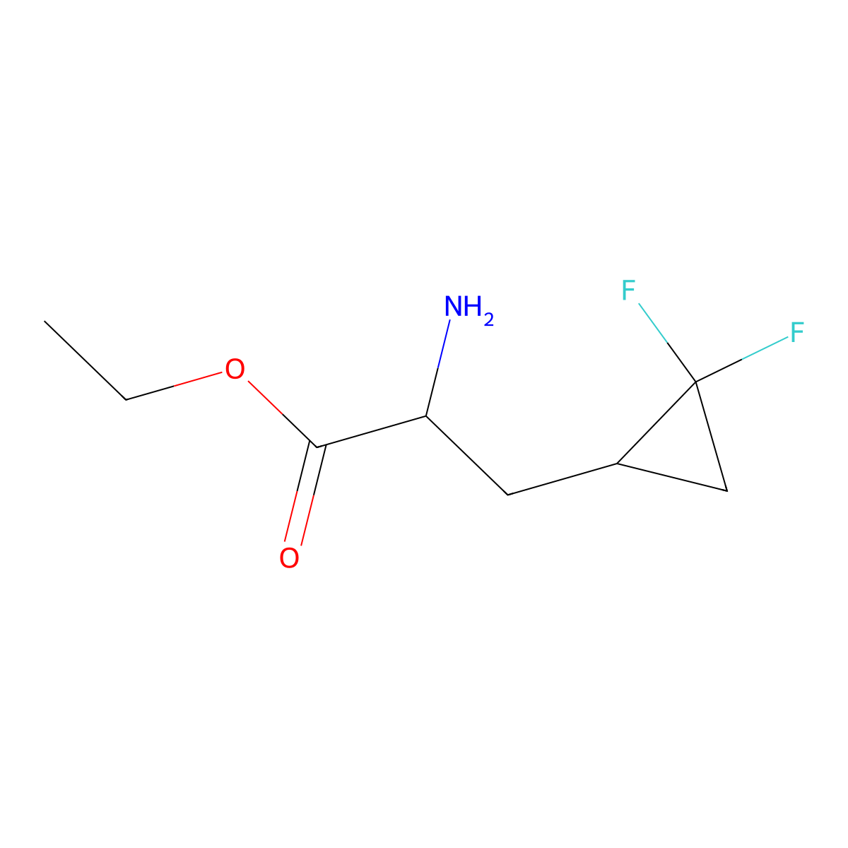 Ethyl 2-amino-3-(2,2-difluorocyclopropyl)propanoate molecular structure, CAS 2171659-32-6