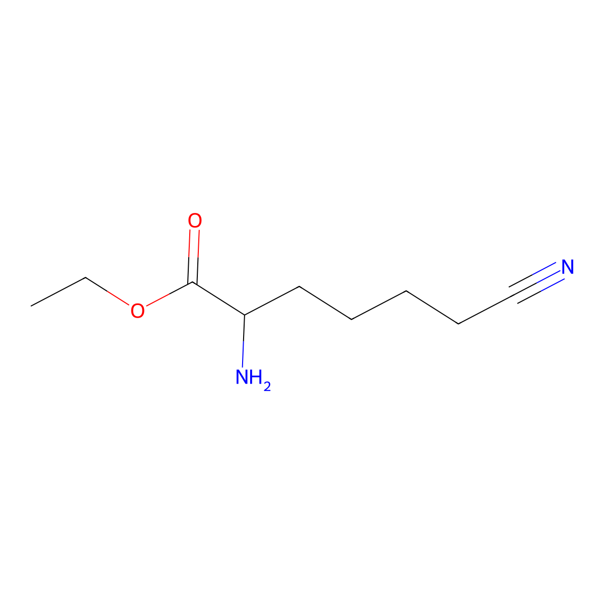 Ethyl 2-amino-6-cyanohexanoate molecular structure, CAS 2171675-57-1