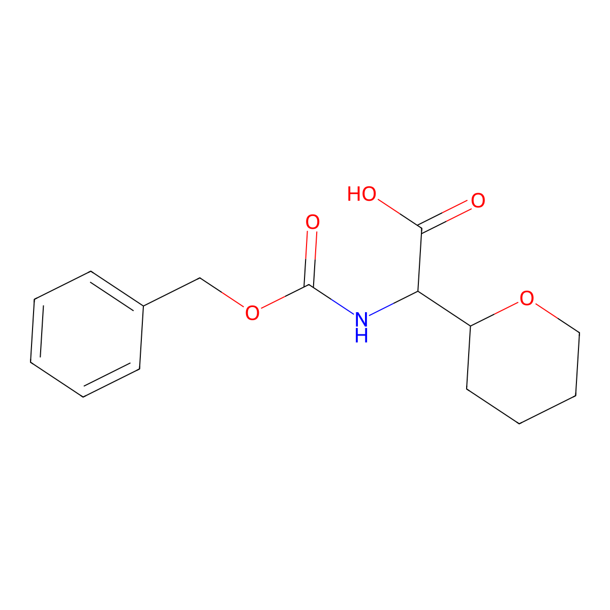 2-{[(Benzyloxy)carbonyl]amino}-2-(oxan-2-yl)acetic acid molecular structure, CAS 2171696-32-3