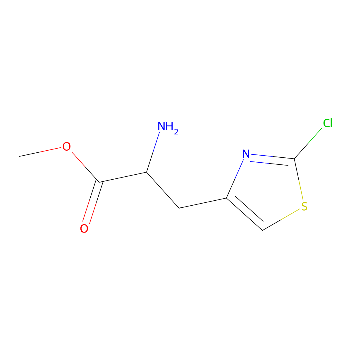 Methyl 2-amino-3-(2-chloro-1,3-thiazol-4-yl)propanoate molecular structure, CAS 2171726-69-3