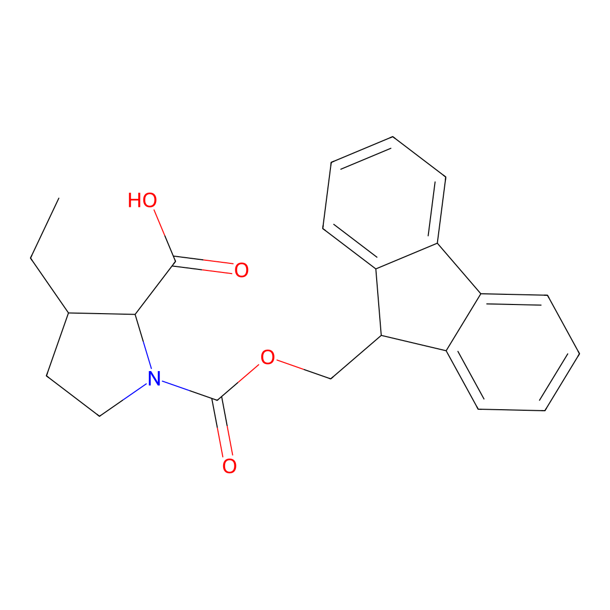 3-ethyl-1-{[(9H-fluoren-9-yl)methoxy]carbonyl}pyrrolidine-2-carboxylic acid molecular structure, CAS 2171775-41-8