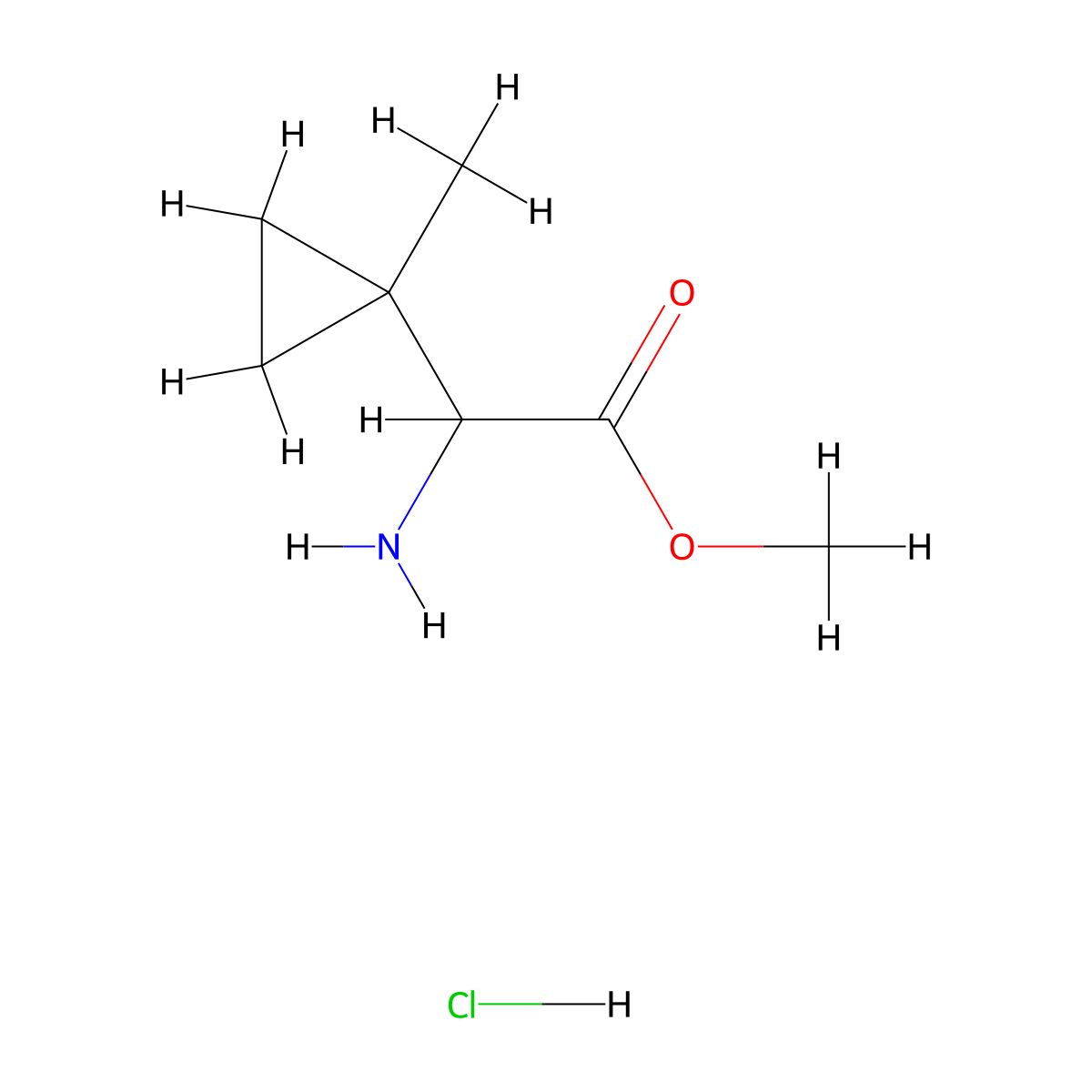Methyl 2-amino-2-(1-methylcyclopropyl)acetate hydrochloride molecular structure, CAS 2171788-10-4