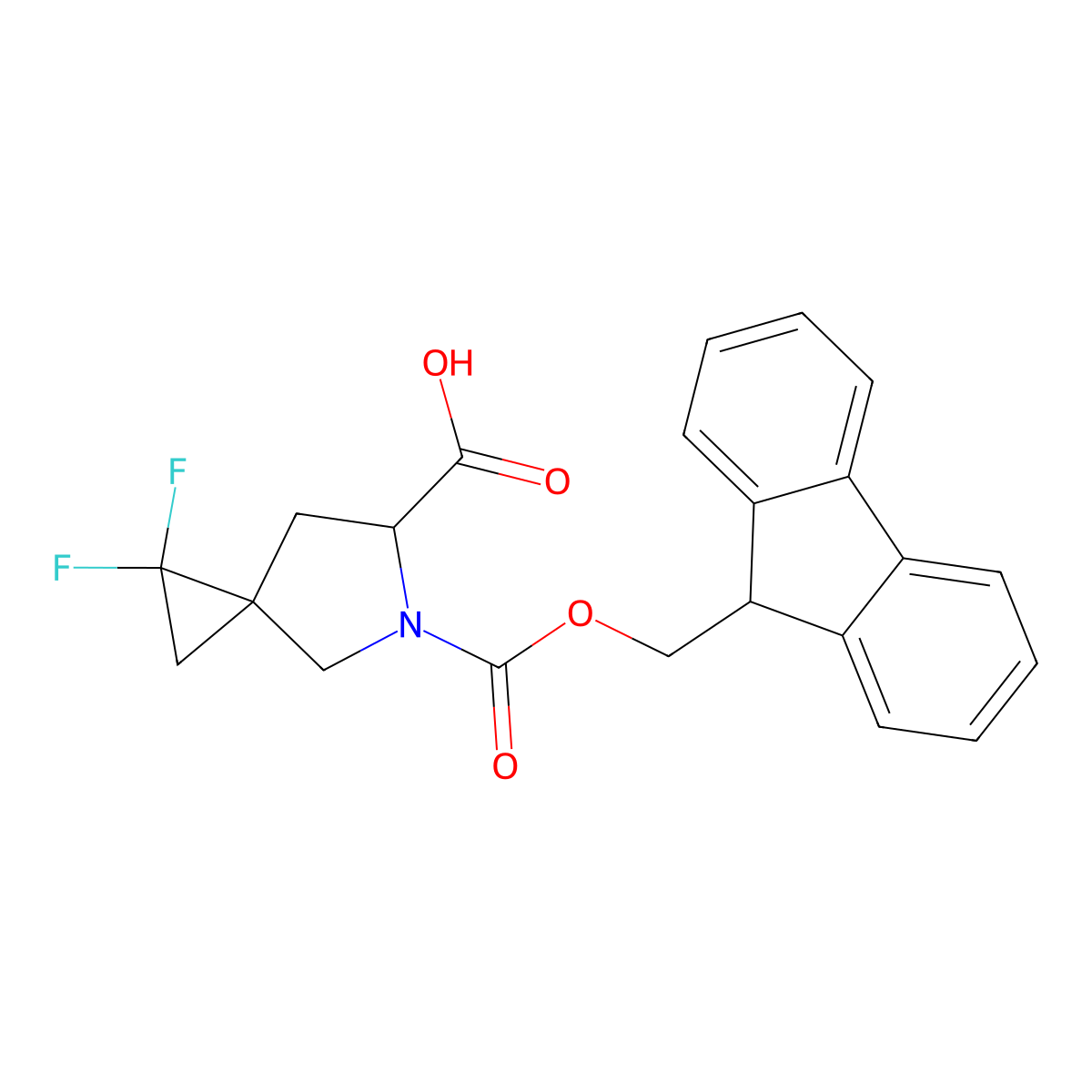 5-[(9H-fluoren-9-ylmethoxy)carbonyl]-1,1-difluoro-5-azaspiro[2.4]heptane-6-carboxylic acid molecular structure, CAS 2171791-08-3