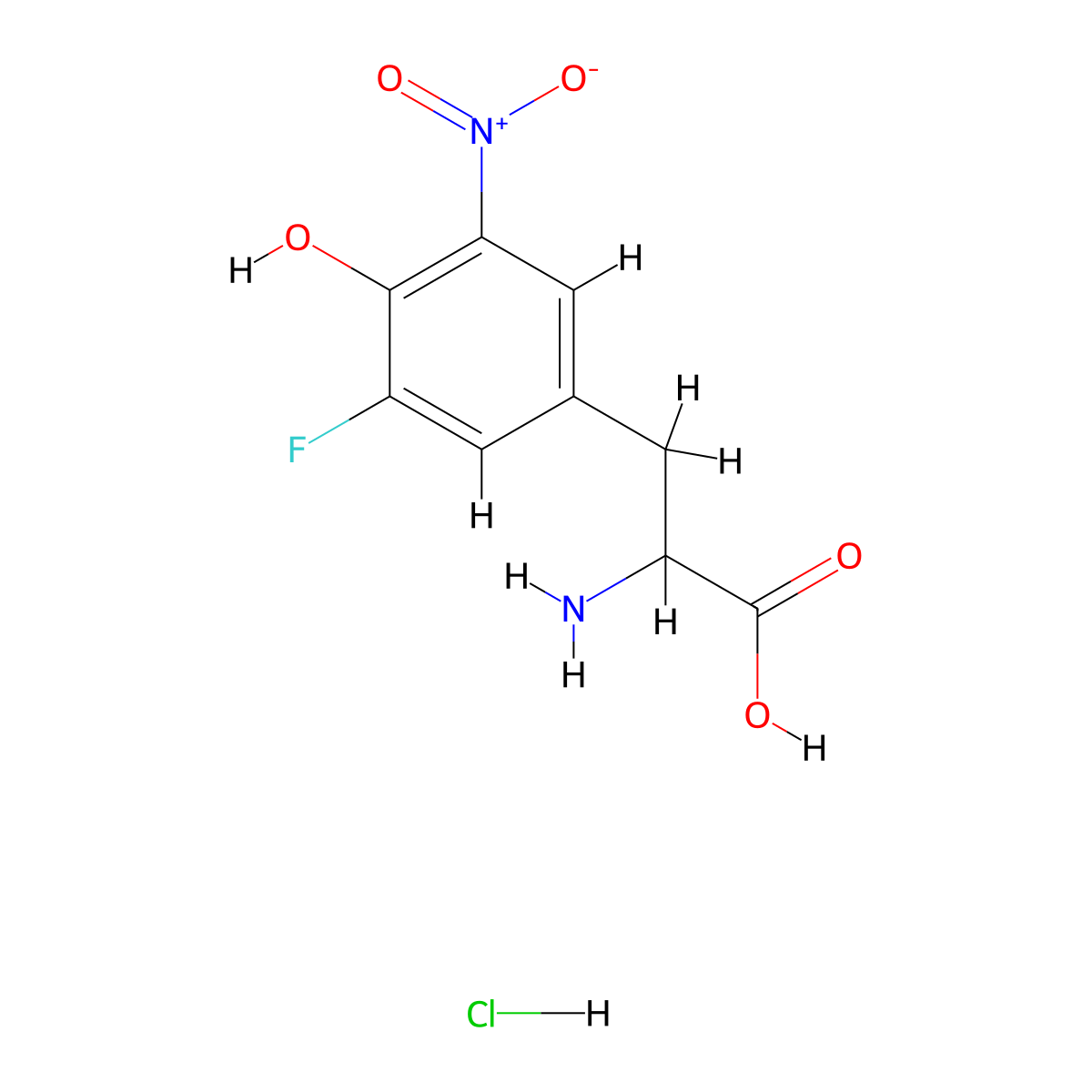 2-Amino-3-(3-fluoro-4-hydroxy-5-nitrophenyl)propanoic acid hydrochloride molecular structure, CAS 2171792-03-1