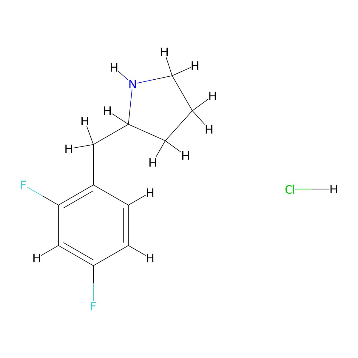 2-((2,4-Difluorophenyl)methyl)pyrrolidine hydrochloride molecular structure, CAS 2171802-24-5