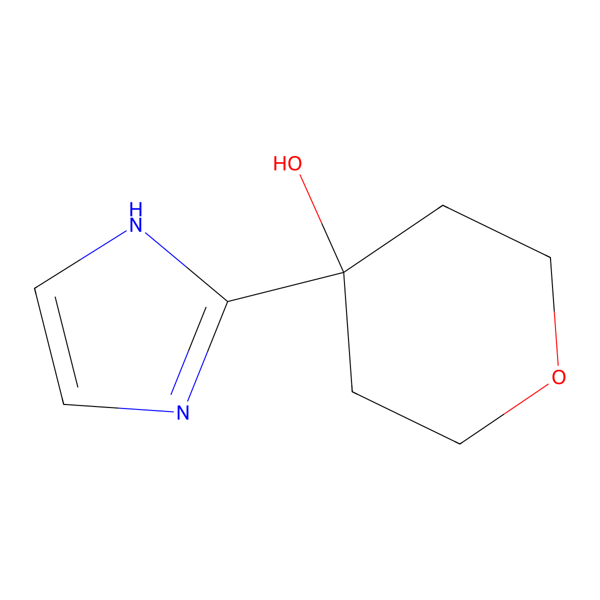 4-(1H-imidazol-2-yl)oxan-4-ol molecular structure, CAS 2171802-62-1