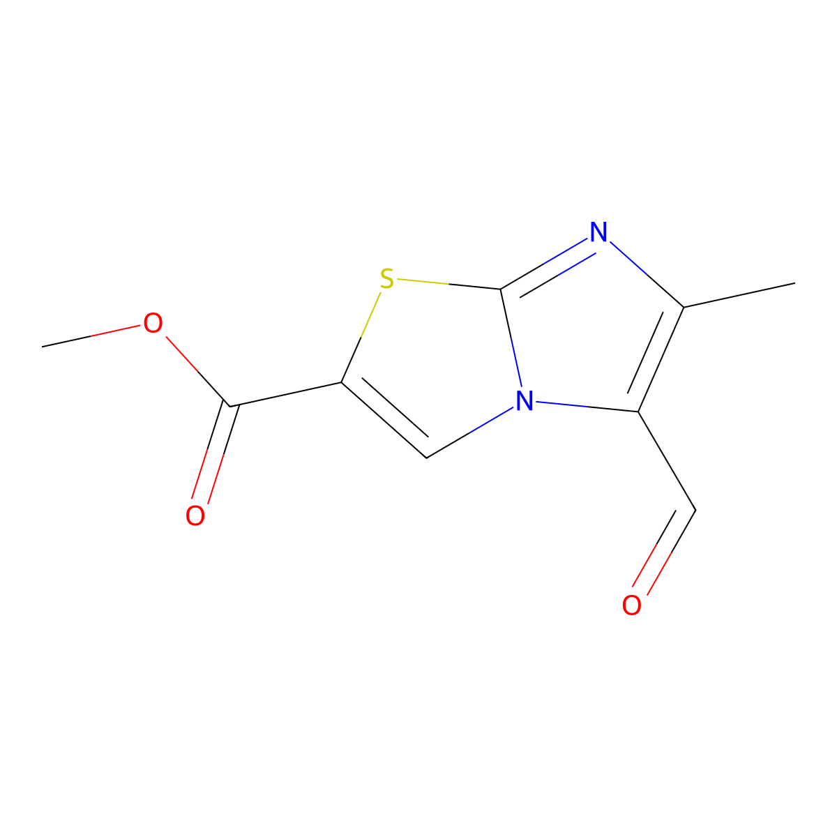 Methyl 5-formyl-6-methylimidazo(2,1-b)(1,3)thiazole-2-carboxylate molecular structure, CAS 2171803-45-3