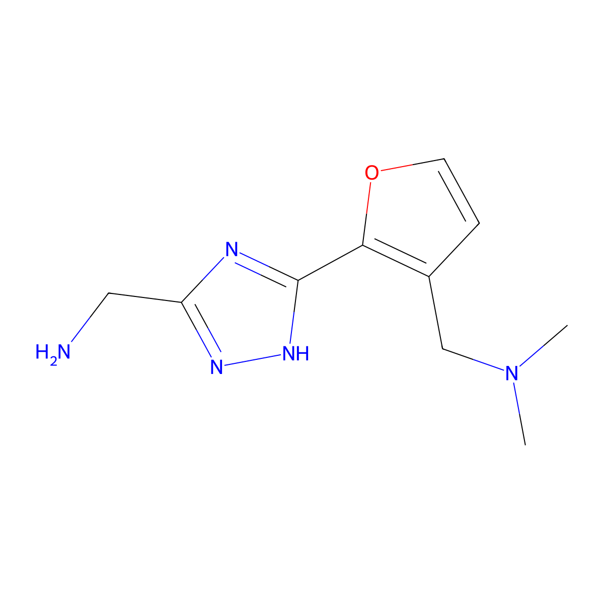 1-(5-{3-[(dimethylamino)methyl]furan-2-yl}-1H-1,2,4-triazol-3-yl)methanamine molecular structure, CAS 2171804-55-8