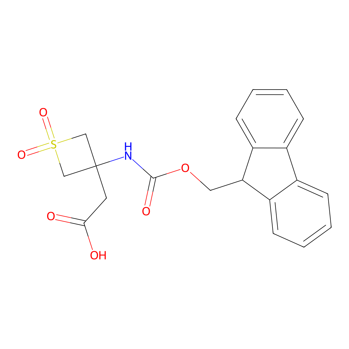 2-[3-({[(9H-fluoren-9-yl)methoxy]carbonyl}amino)-1,1-dioxo-1lambda6-thietan-3-yl]acetic acid molecular structure, CAS 2171820-04-3