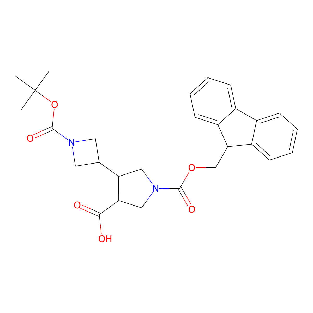 4-{1-[(tert-butoxy)carbonyl]azetidin-3-yl}-1-{[(9H-fluoren-9-yl)methoxy]carbonyl}pyrrolidine-3-carboxylic acid molecular structure, CAS 2171825-31-1