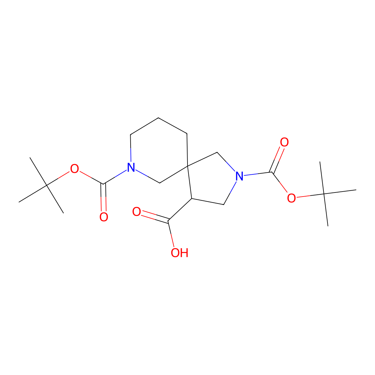 2,7-Bis[(tert-butoxy)carbonyl]-2,7-diazaspiro[4.5]decane-4-carboxylic acid molecular structure, CAS 2171828-26-3