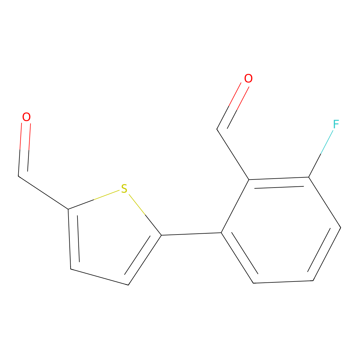 5-(3-Fluoro-2-formylphenyl)thiophene-2-carbaldehyde molecular structure, CAS 2171832-68-9