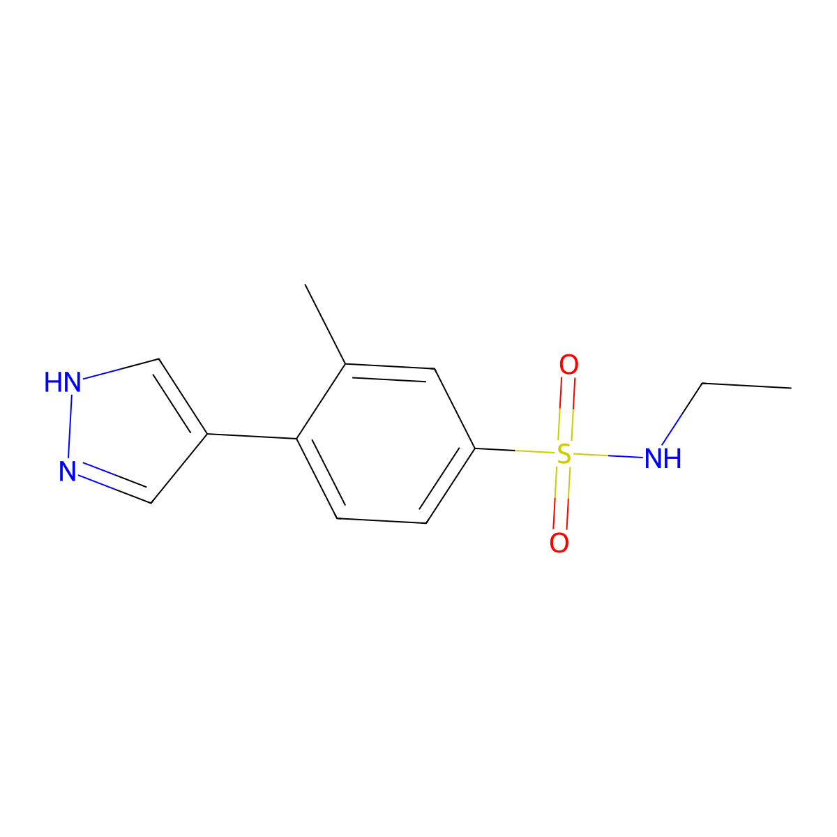 N-ethyl-3-methyl-4-(1H-pyrazol-4-yl)benzene-1-sulfonamide molecular structure, CAS 2171834-13-0