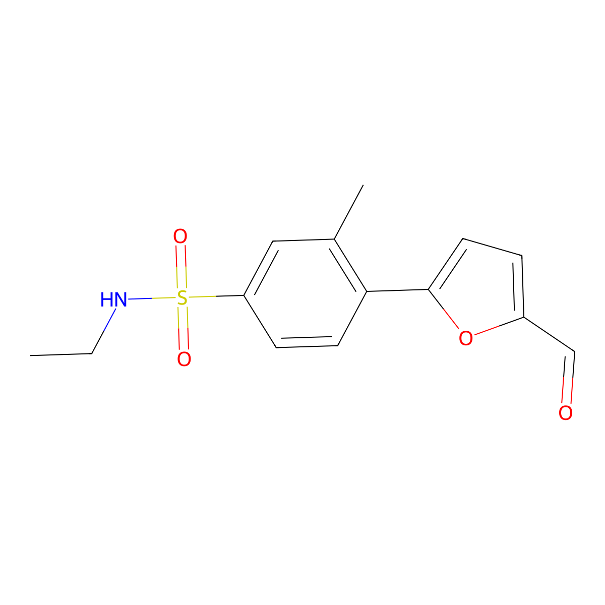N-ethyl-4-(5-formylfuran-2-yl)-3-methylbenzene-1-sulfonamide molecular structure, CAS 2171834-28-7