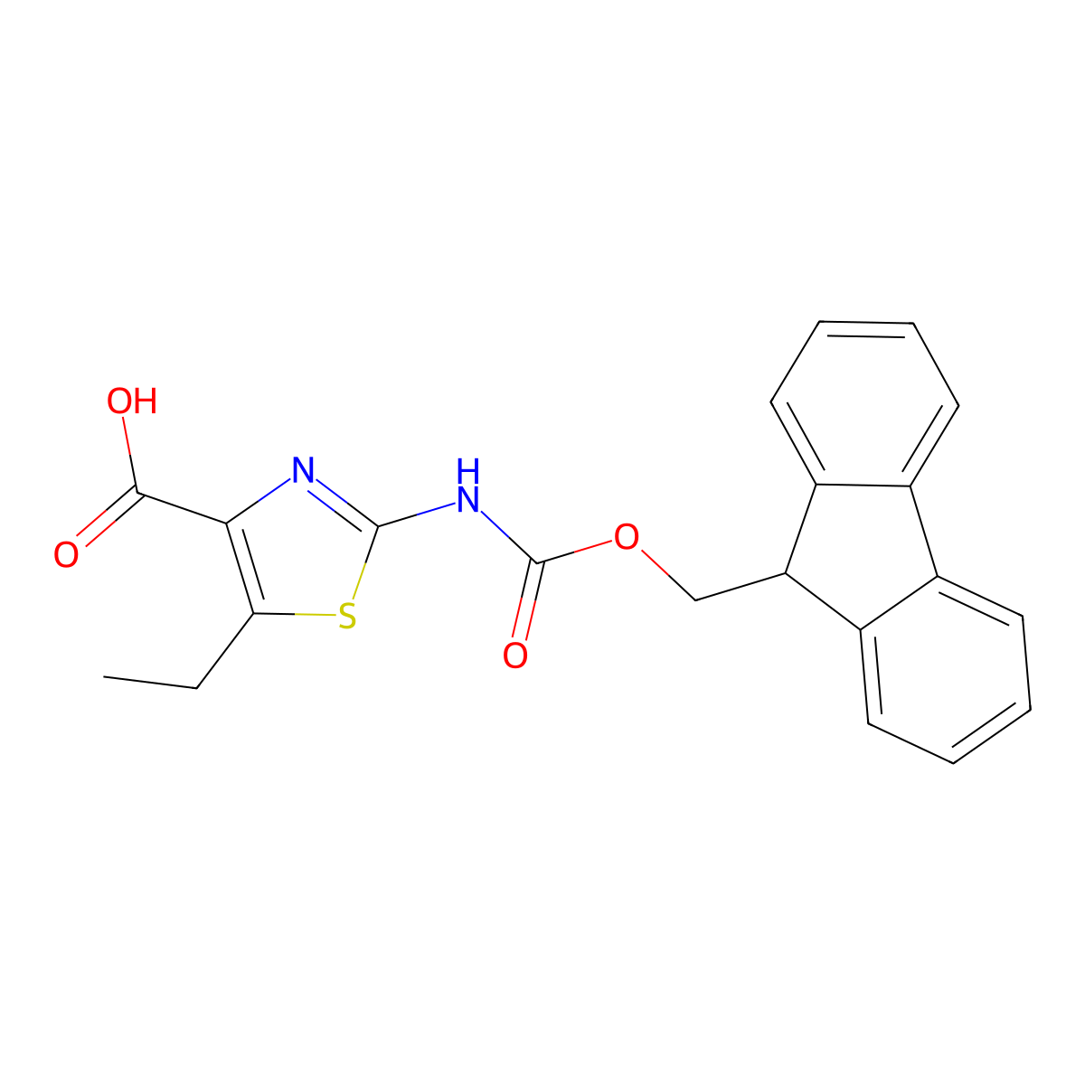 5-ethyl-2-({[(9H-fluoren-9-yl)methoxy]carbonyl}amino)-1,3-thiazole-4-carboxylic acid molecular structure, CAS 2171836-67-0