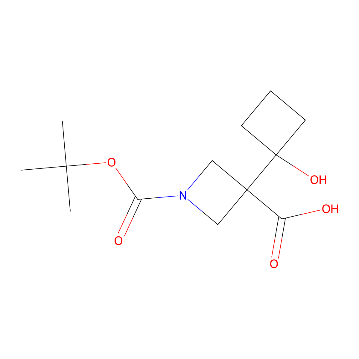 1-[(Tert-butoxy)carbonyl]-3-(1-hydroxycyclobutyl)azetidine-3-carboxylic acid molecular structure, CAS 2171846-49-2